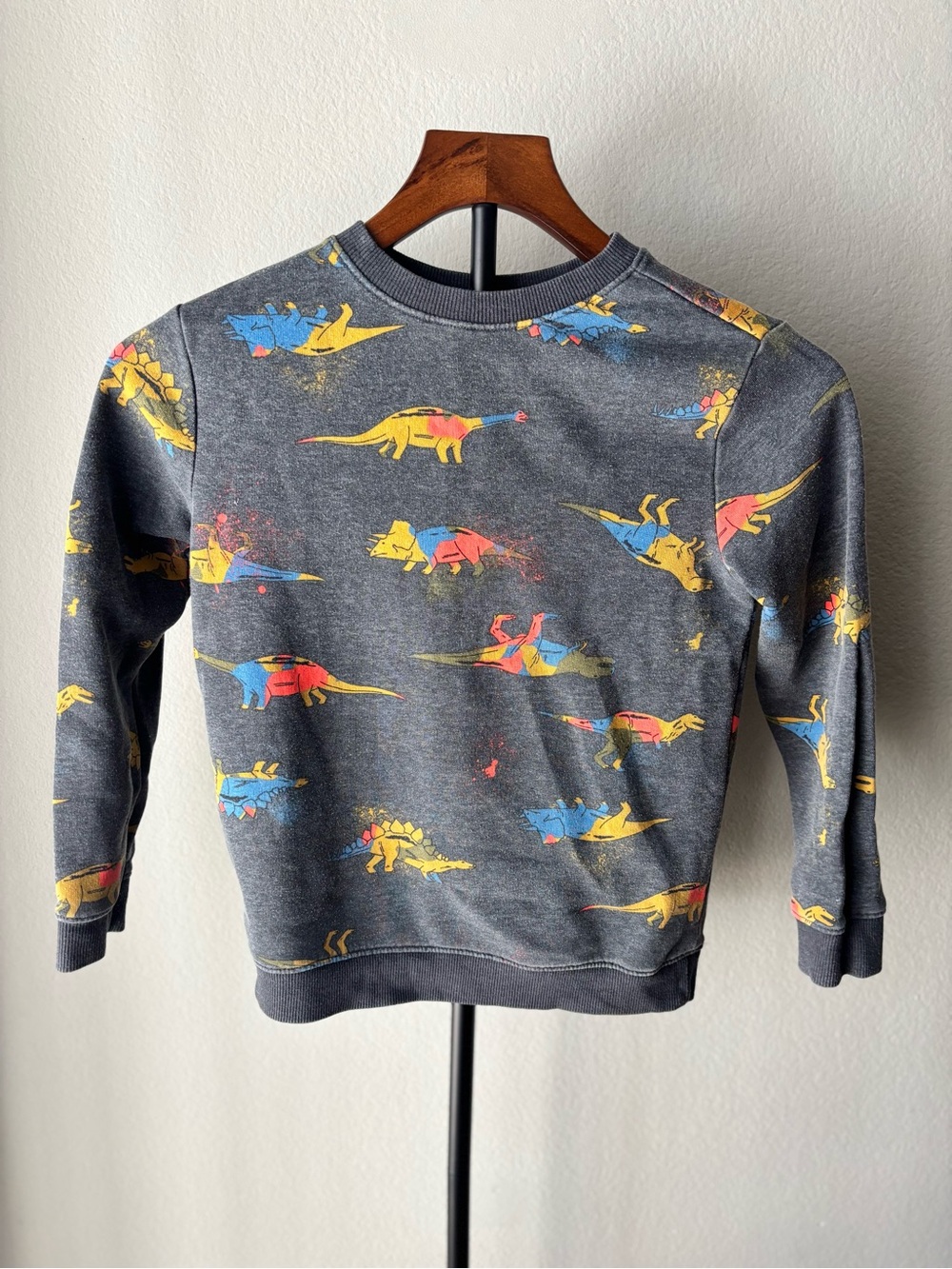 Kids' Grey Dinosaur Print Sweatshirt - Multicolor Dino Graphic
